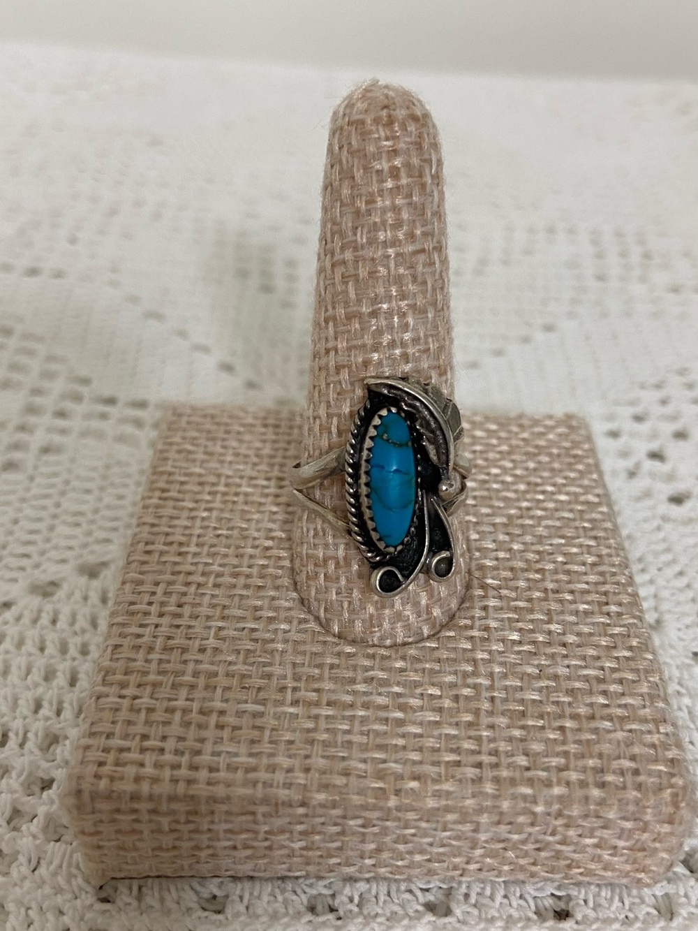 Southwestern Turquoise Statement Ring Silver Tone Size 6 Vintage Style